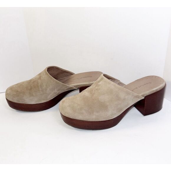 Chocolat Blu Chunky Heels Slip On Platform Mule Suede Leather Beige Wood Y2K 8.5 - Picture 7 of 16